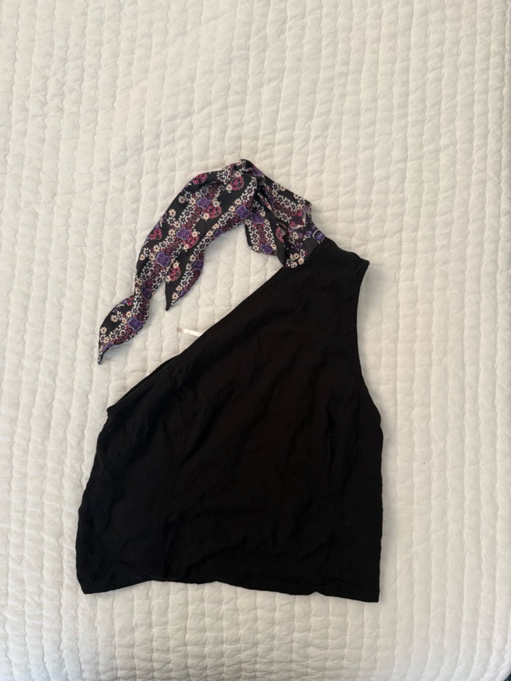 Free People One-Shoulder Women’s Top with Purple Floral Scarf Tie